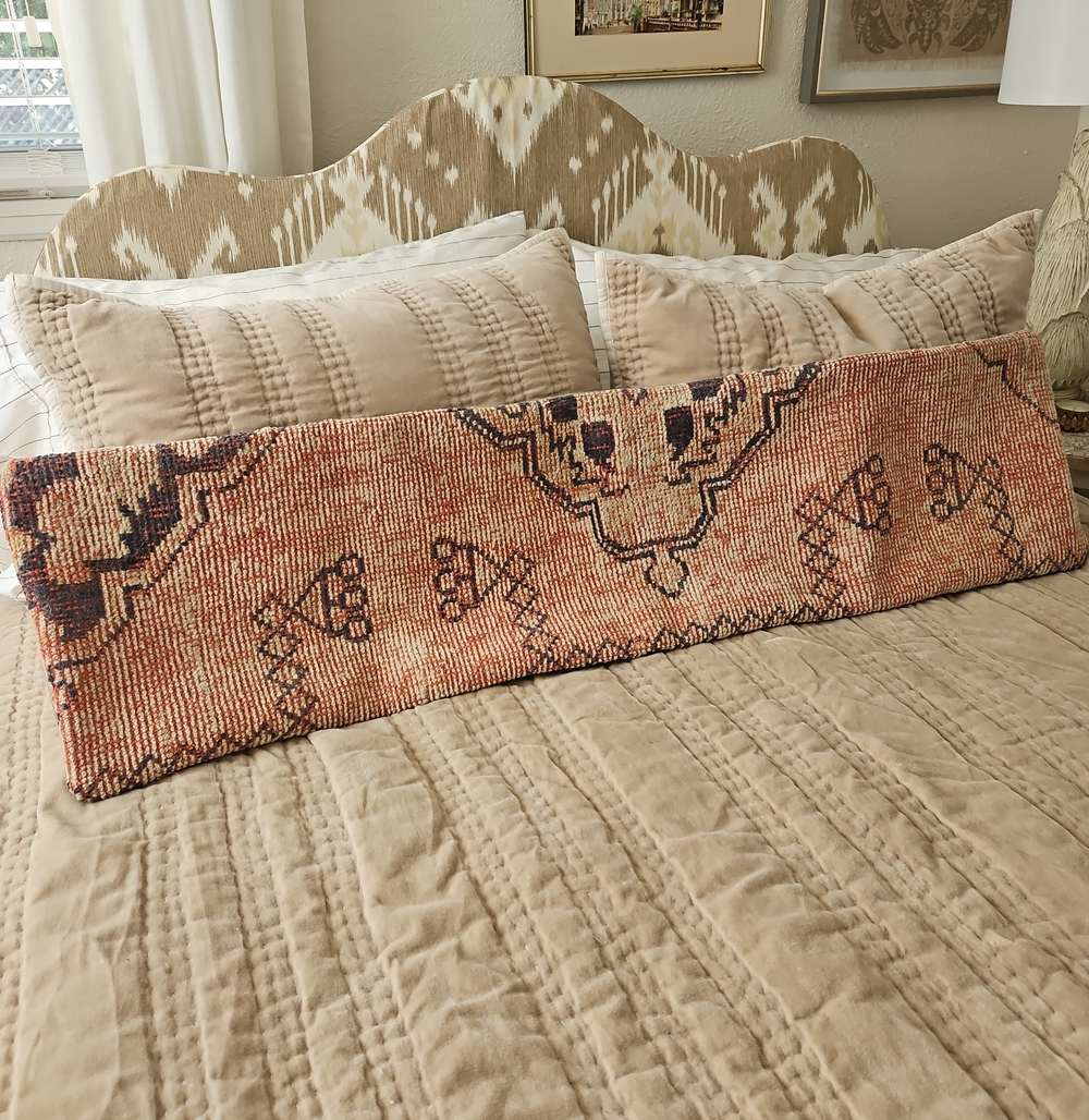 Vintage-Inspired Handwoven Kilim Lumbar Pillow 46x12 - Peach Tone